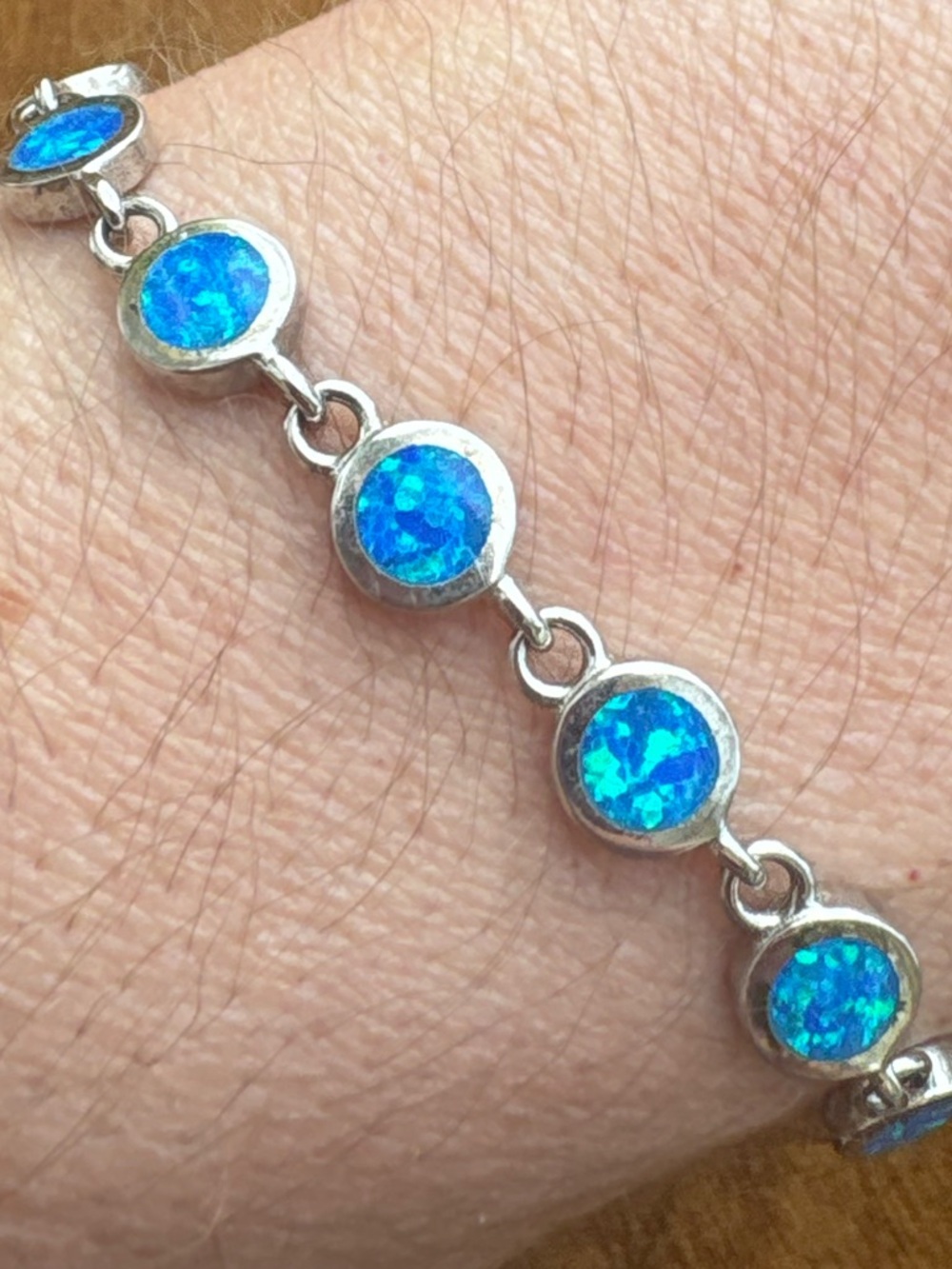 Sterling silver fire blue opal bracelet 8" 8.5" 925